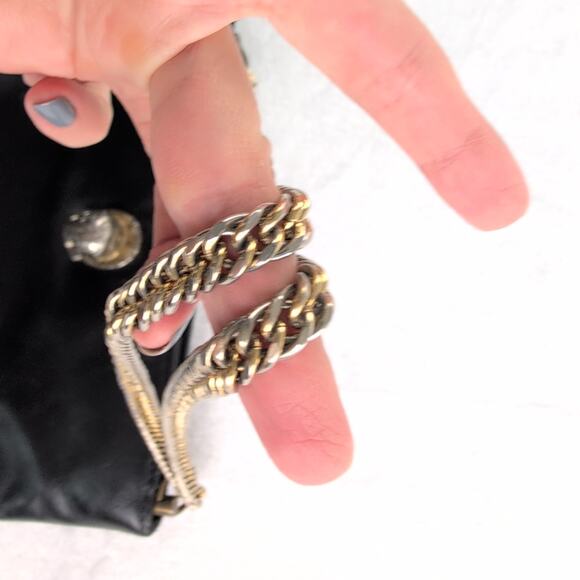 Vintage Ruth Saltz Cougar Head Black Leather Handbag Double Chain Strap - Picture 3 of 8